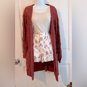 Matilda Jane Crochet Burnt Orange Boho Beach Cardigan Sweater in EUC Sz Medium
